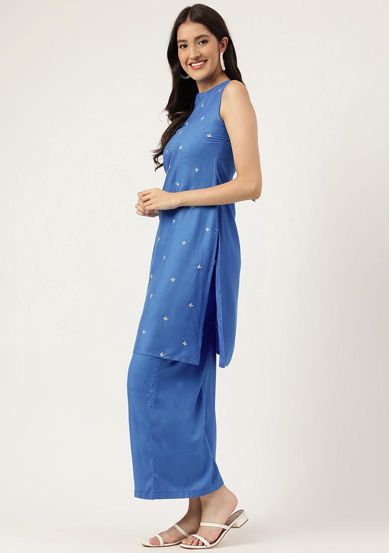 Blue Embroidered Rayon Salwar Kameez