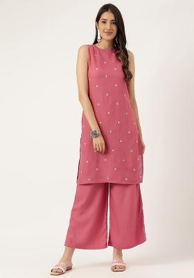 Rust Embroidered Rayon Salwar Kameez