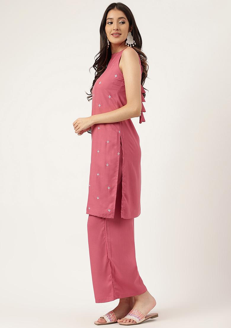 Rust Embroidered Rayon Salwar Kameez