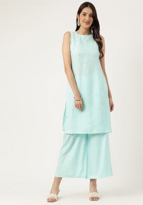 Blue Embroidered Rayon Salwar Kameez