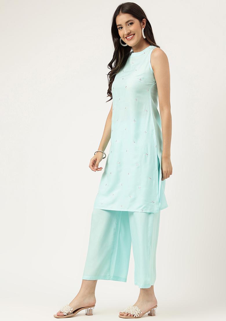 Blue Embroidered Rayon Salwar Kameez