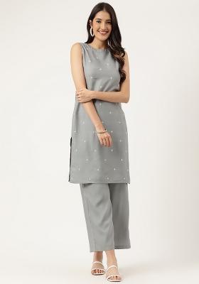 Grey Embroidered Rayon Salwar Kameez