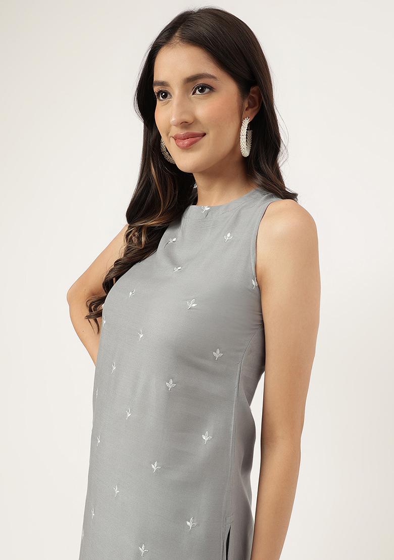Grey Embroidered Rayon Salwar Kameez