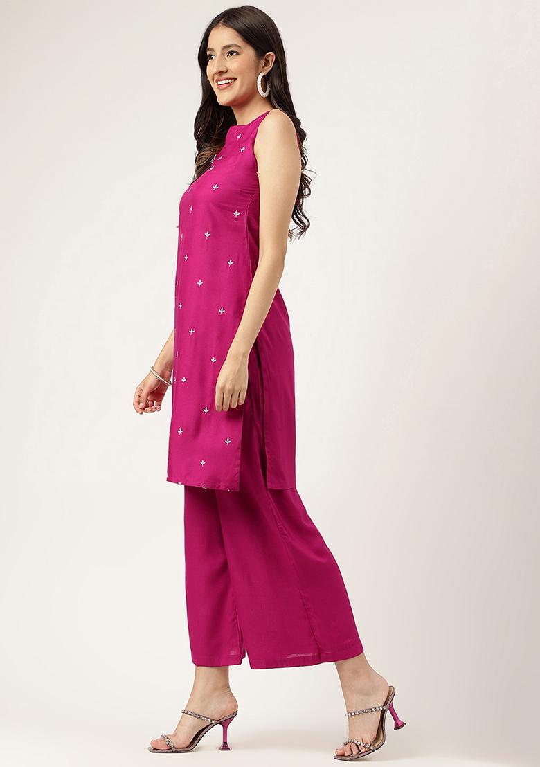 Pink Embroidered Rayon Salwar Kameez