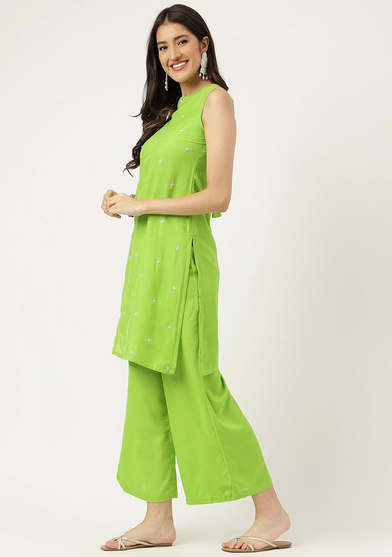 Green Embroidered Rayon Salwar Kameez