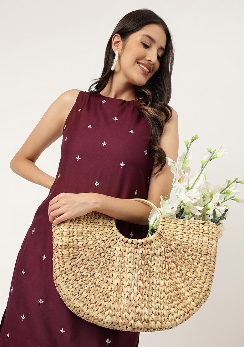 Maroon Embroidered Rayon Salwar Kameez