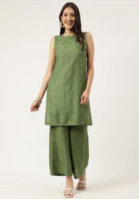 Green Embroidered Rayon Salwar Kameez