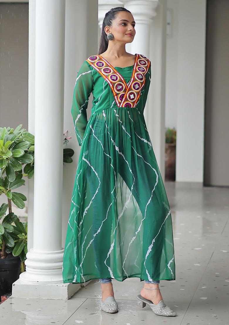 Green Printed Georgette Kurti
