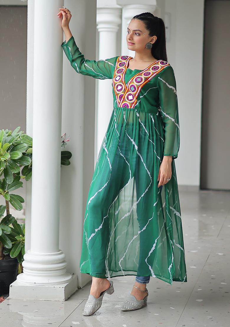 Green Printed Georgette Kurti