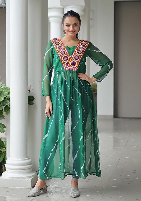 Green Printed Georgette Kurti