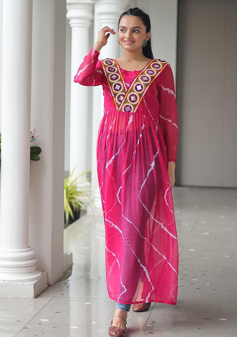 Pink Printed Georgette Kurti