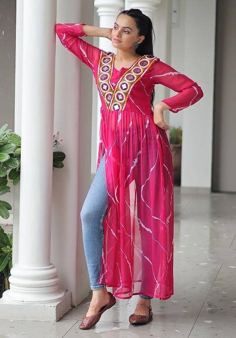 Pink Printed Georgette Kurti