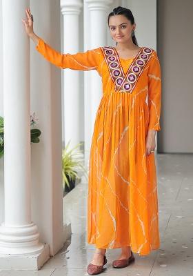Yellow Printed Georgette Kurti
