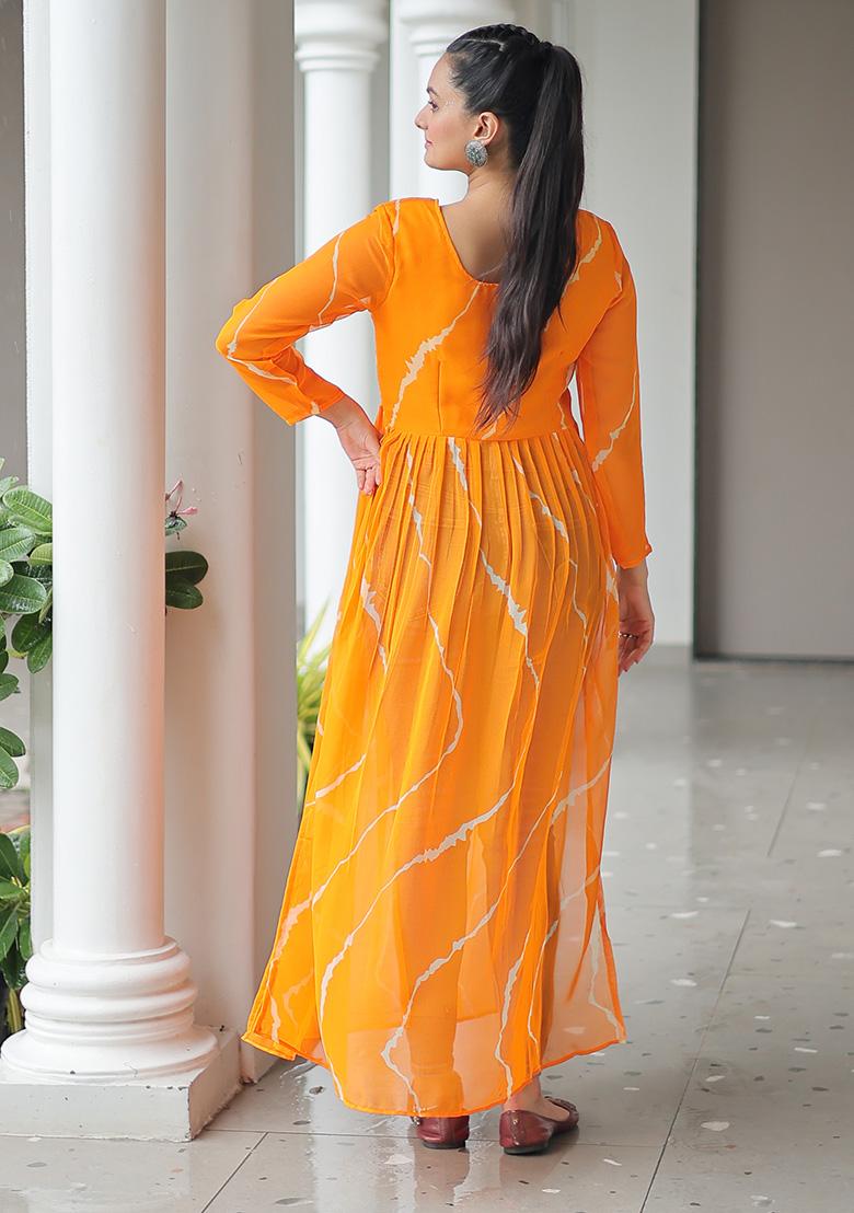 Yellow Printed Georgette Kurti