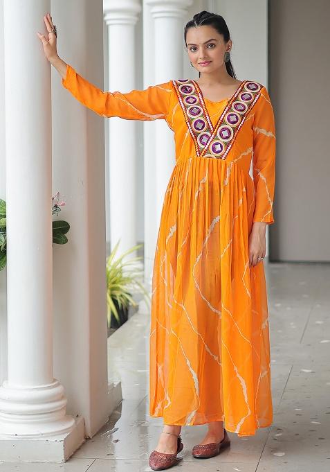 Yellow Printed Georgette Kurti