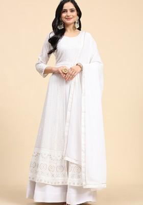 White Embroidered Georgette Kurta Set