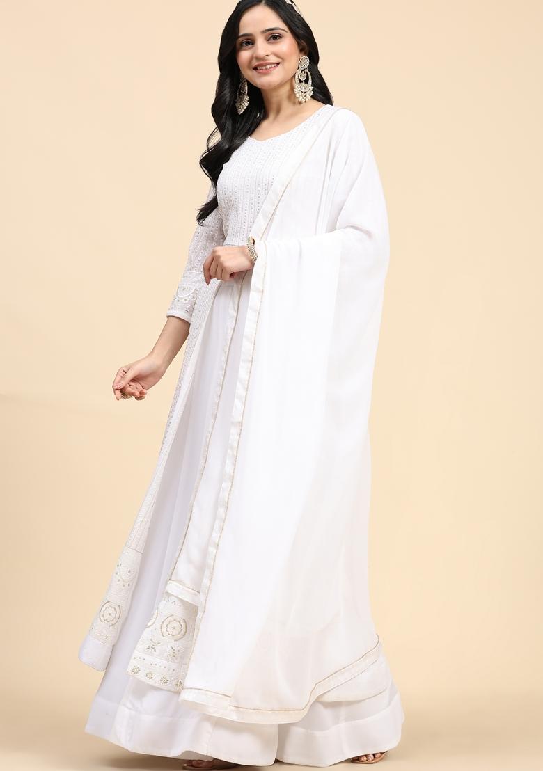 White Embroidered Georgette Kurta Set
