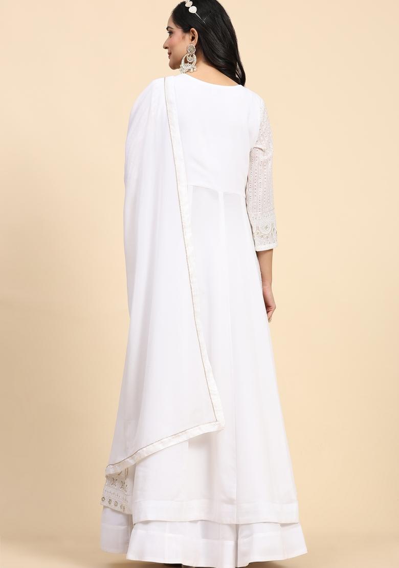 White Embroidered Georgette Kurta Set