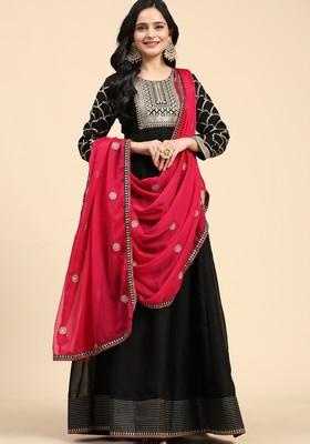Black Embroidered Silk Kurta Set