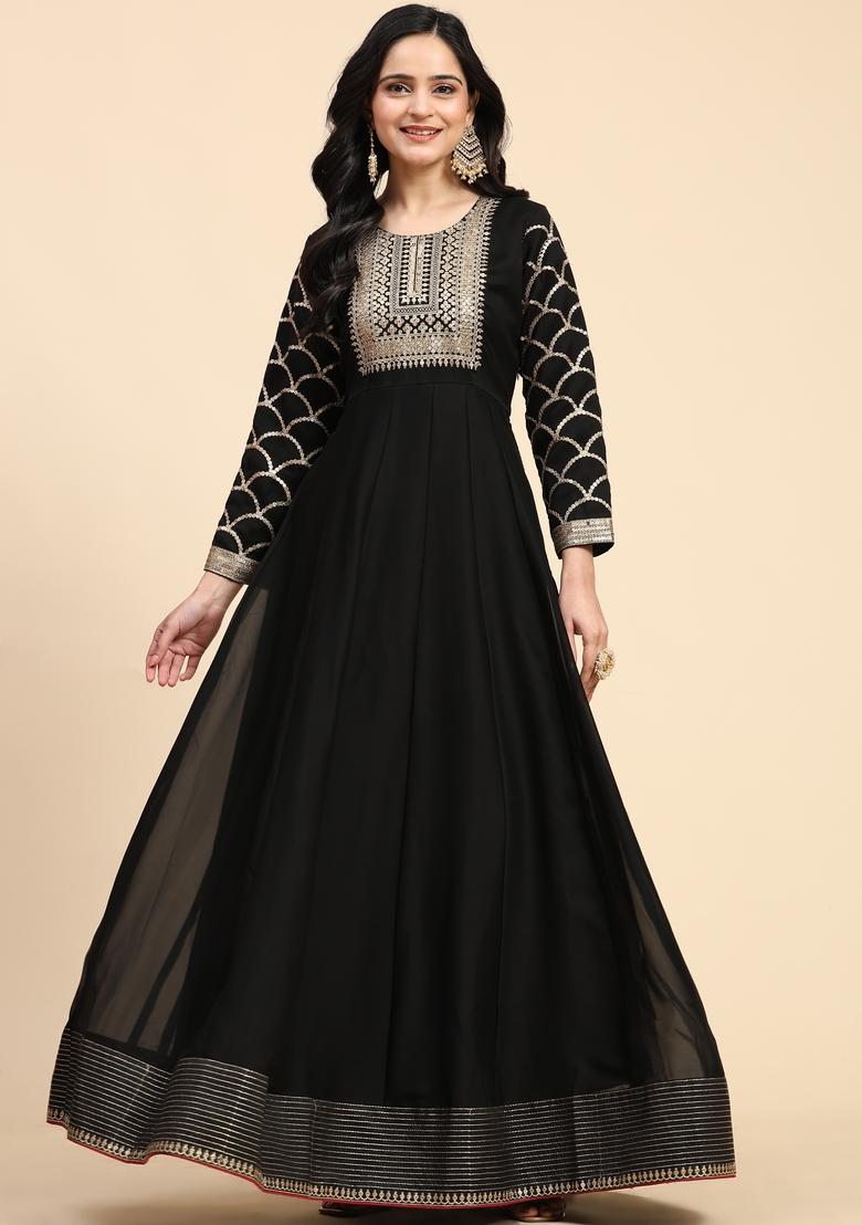 Black Embroidered Silk Kurta Set