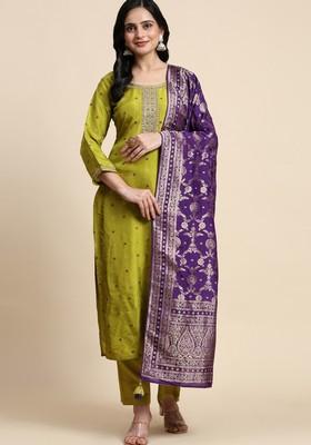 Green Embroidered Silk Kurta Set