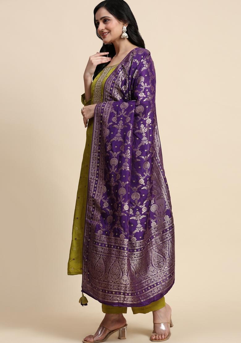 Green Embroidered Silk Kurta Set