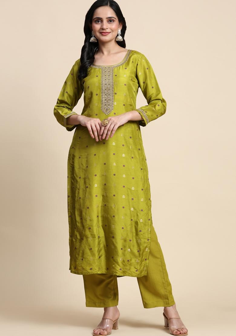 Green Embroidered Silk Kurta Set