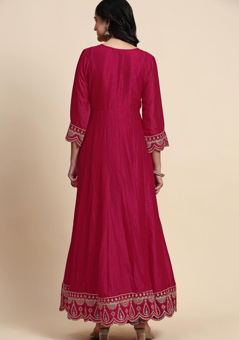 Pink Embroidered Silk Kurta Set