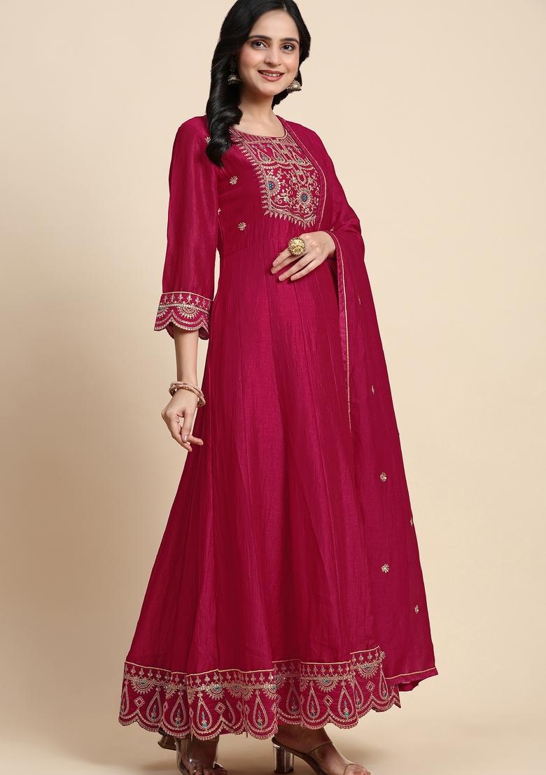 Pink Embroidered Silk Kurta Set