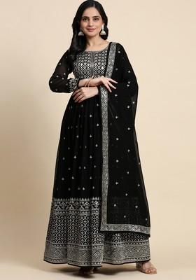 Black Embroidered Georgette Kurta Set