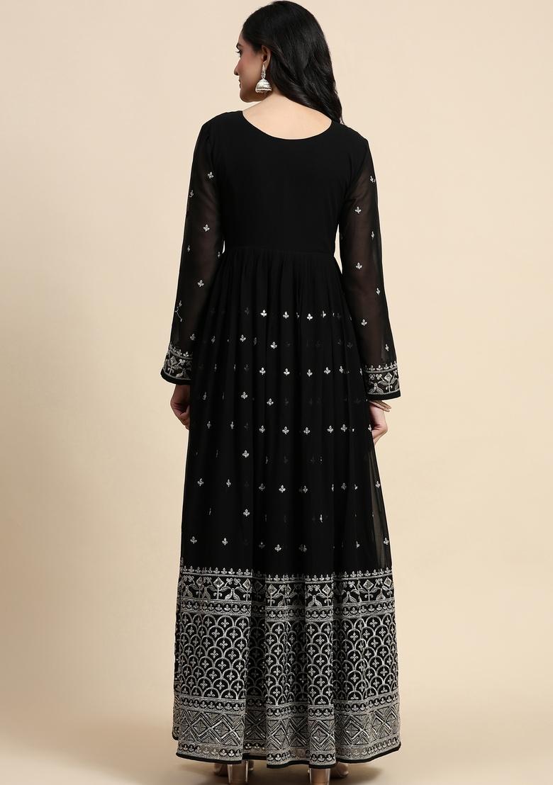 Black Embroidered Georgette Kurta Set