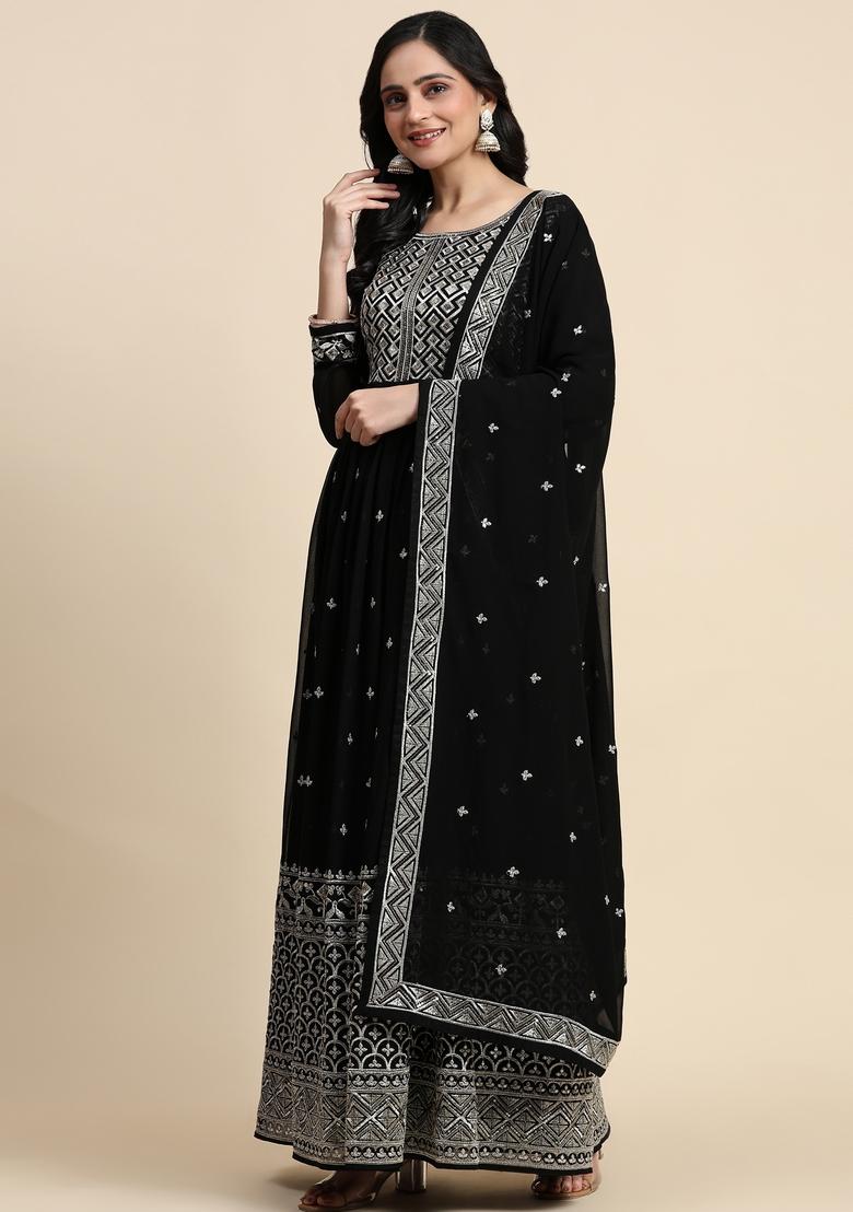 Black Embroidered Georgette Kurta Set