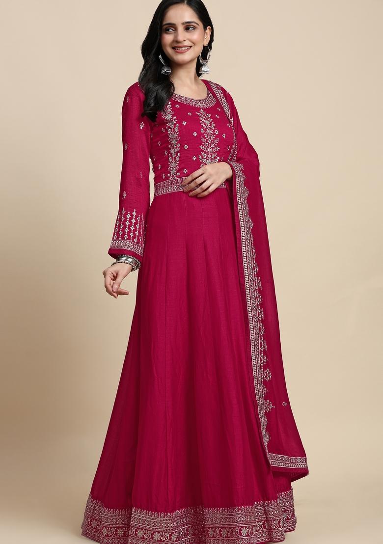 Pink Embroidered Silk Kurta Set