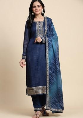 Blue Embroidered Chiffon Kurta Set