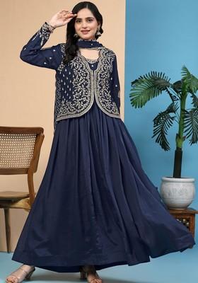 Blue Embroidered Silk Kurta Set