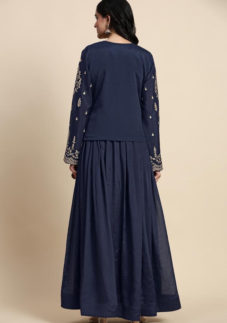 Blue Embroidered Silk Kurta Set