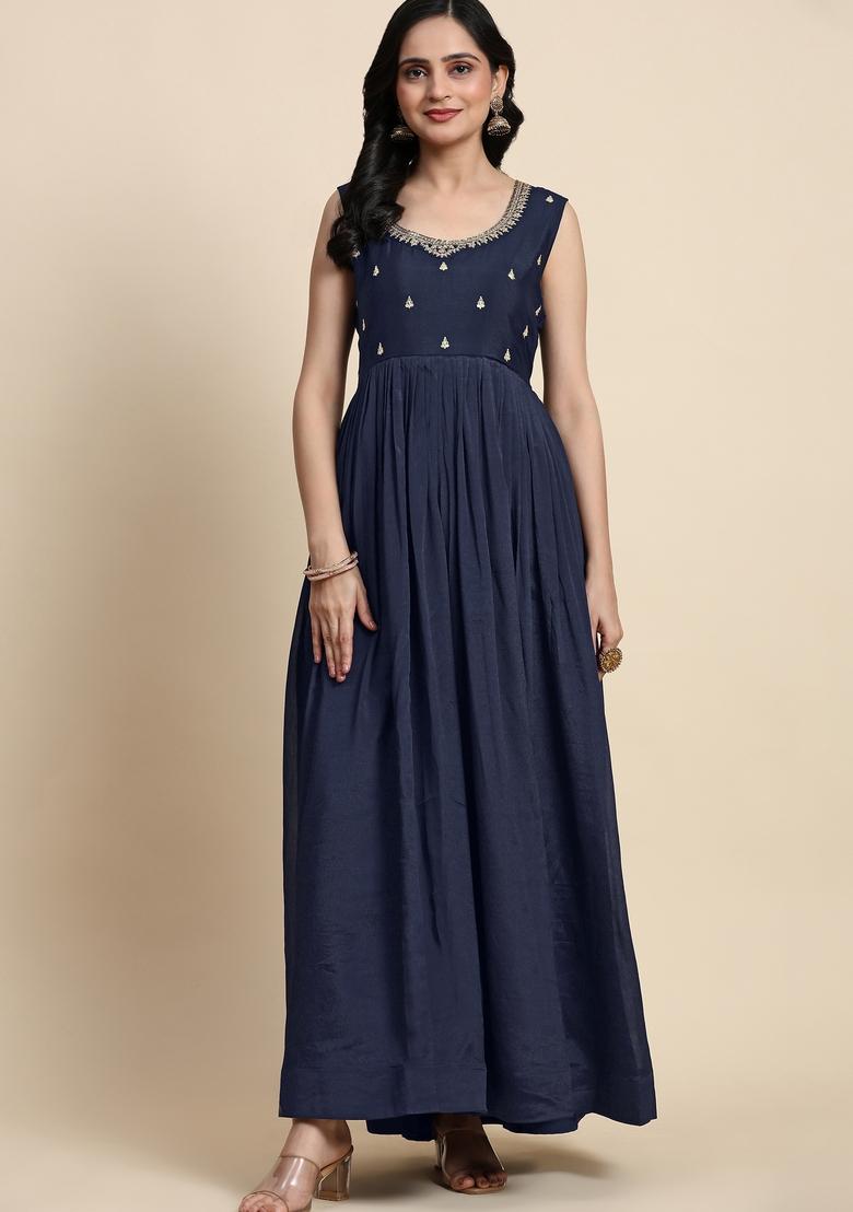 Blue Embroidered Silk Kurta Set