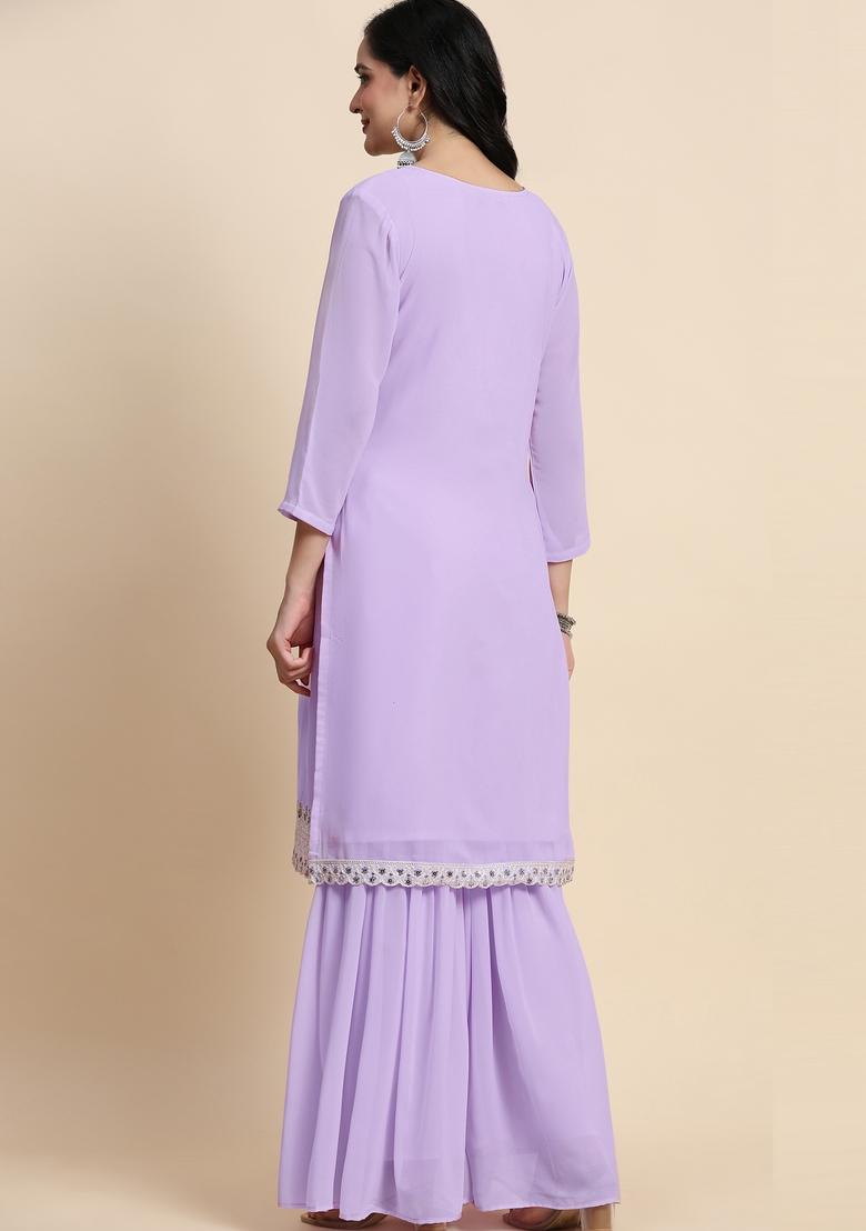 Lightpurple Embroidered Georgette Kurta Set