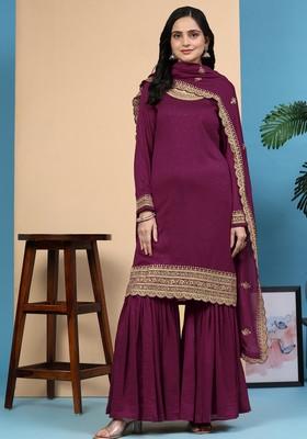 Purple Embroidered Silk Kurta Set
