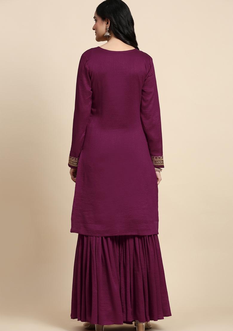 Purple Embroidered Silk Kurta Set