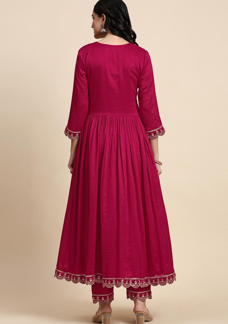 Pink Embroidered Silk Kurta Set