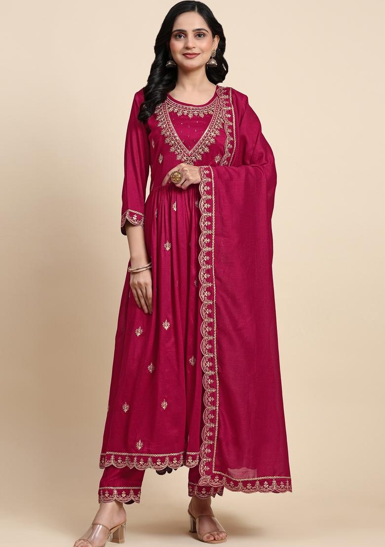 Pink Embroidered Silk Kurta Set