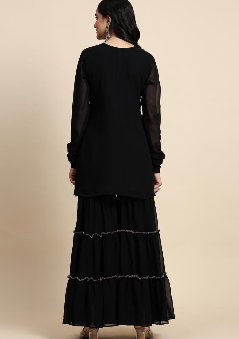 Black Embroidered Georgette Kurta Set