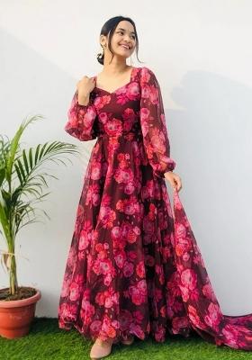 Pink Embroidered Georgette Anarkali Set Wih Dupatta