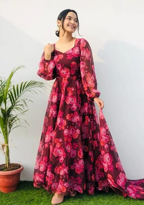 Pink Embroidered Georgette Anarkali Set Wih Dupatta