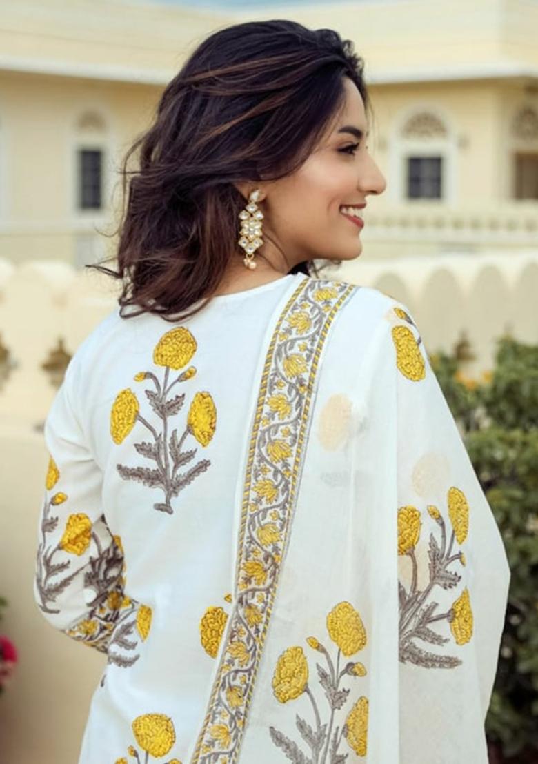 White Embroidered Cotton Kurta Sharara Set