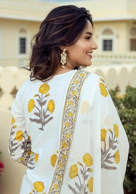 White Embroidered Cotton Kurta Sharara Set