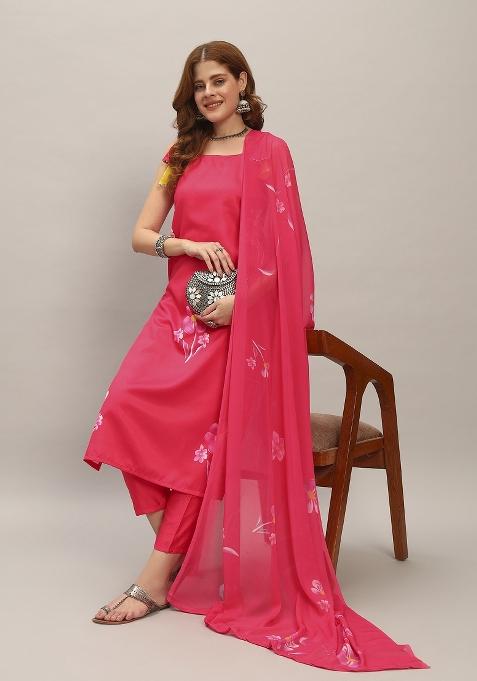 Maroon Printed Georgette Salwar Kameez With Dupatta