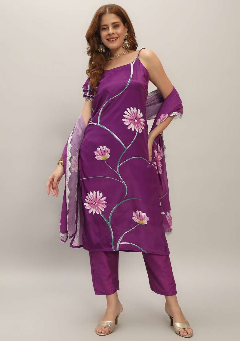 Jamuni Floral Print Georgette Straight Kurta Set - Indya