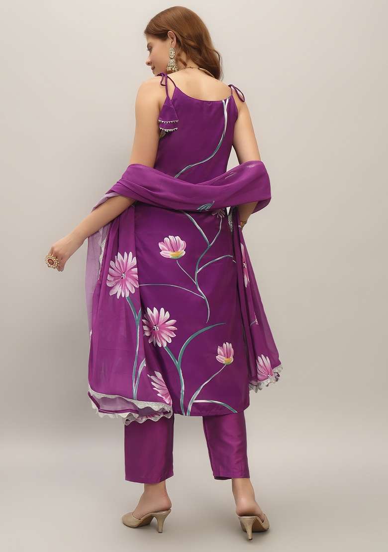Jamuni Floral Print Georgette Straight Kurta Set - Indya